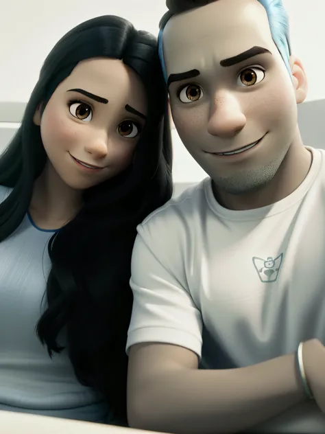 Uma menina morena, um homem moreno, estilo disney pixar, melhor qualidade