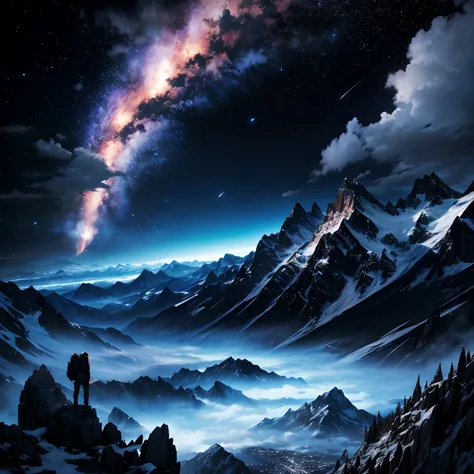 the night，extreme light，mountain ranges