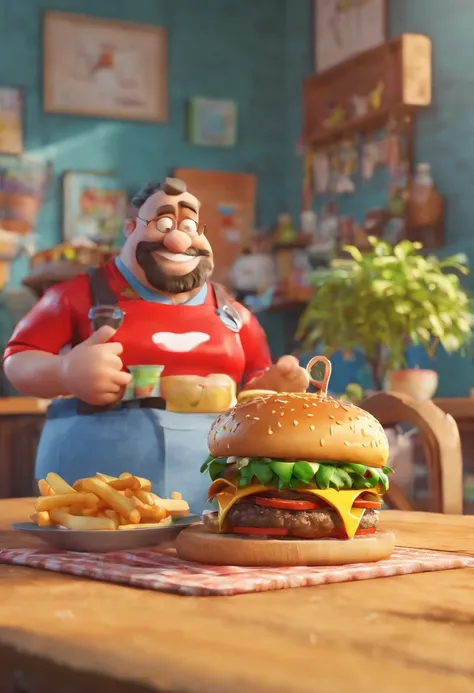 pessoas comendo hamburguer na lanchonete . Disney Pixar Animation Poster