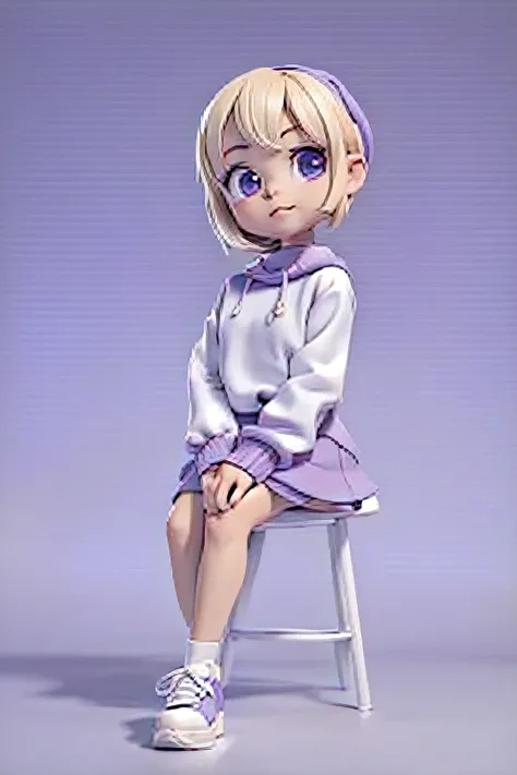 Cartoon girl sitting on a stool in purple sweater and white shoes, cute character, Adorable Digital Painting, cute 3d render, render of a cute 3d anime girl, pouty :: Octane Render, cute cartoon characters, childrens art in artstation, cute detailed digita...