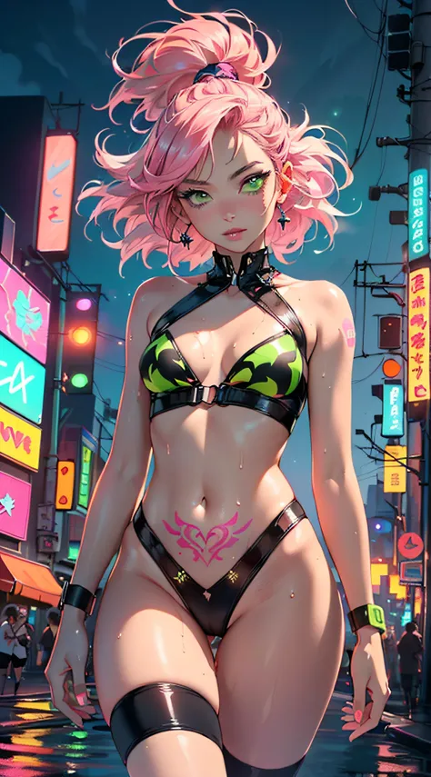 girl rave,(((1girl))),((girl with extremely cute and beautiful pink hair)),((asian features)),

(small breasts:1.4),perky breasts,cleavage,(((neon pink hair:1.35,wild hair,long hair:1.4,colored inner hair,ear breathing))),(((neon_green_eyes:1.3))),intricat...