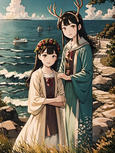 mori girls，deer-like eyes，the sea