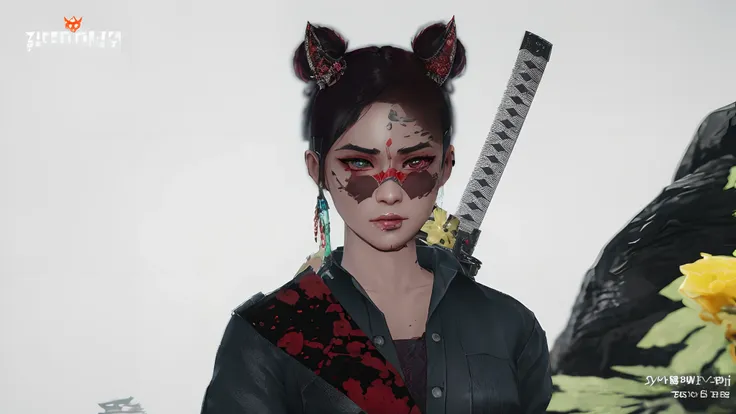 there is a woman with a pair of scissors and a cat ear, katana zero video game character, cyberpunk geisha, inspired by Shukei Sesson, female lead character, unreal 5. rpg portrait, an edgy teen assassin, highly detailed character, female character, ornate...