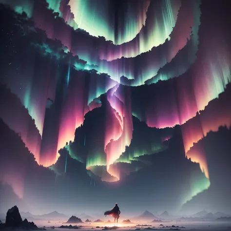 tmasterpiece, 4K, Hyper-Resolution, Optimal image resolution, Amazing illustrations depicting the aurora borealis in the human body, Express your thoughts, Emotions and dreams in surreal and magical landscapes. Use bright colors and meaningful symbols to r...