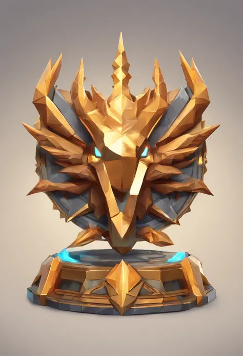 Close-up game medallion with metal crane with crown，dragon，Hearthstone Art Style, Hearthstone art, hearthstone concept art, Concept art of Riot, league of legends style, iconic character splash art, Корона League of Legends，Game icon，Surrounding Metal Feat...