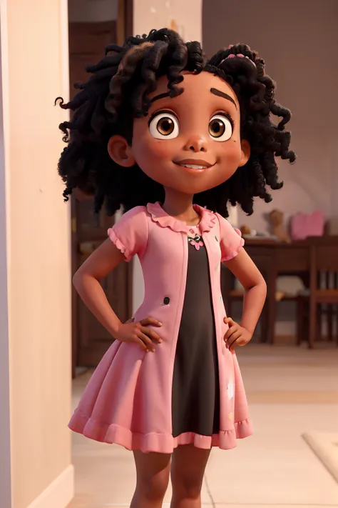 obra-prima, de melhor qualidade, A black girl child with black curly hair wearing a pink dress