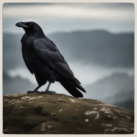 Picture quality(Photo level，Realistic 4K)，Subject content(cawing ravens)，（The head of the crow is white feathers，Fly over the forest，The ruined castle looms in the distance)，atmosphere(Foggy），lamplight(Diffuse)，Color(Brightly colored)，composition(wide angl...