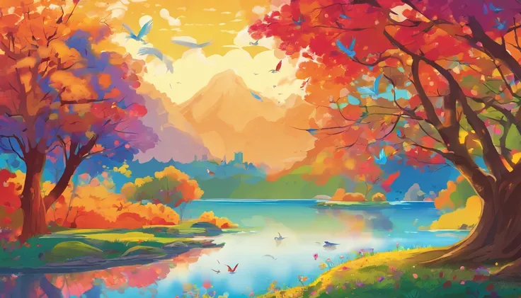 baiyun, after rainny, rays of sunshine, refractions, Seven colors, Red, Orange, Yellow, Green, Blue, Violet, arc-shaped, llight rays, dream magical, wanting, Calm lake, inverted image, The outline of the tree, Birds fly, freshen, magical, Beautiful natural...