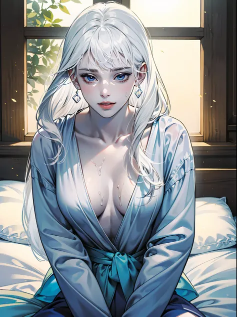 (((masterpiece, best quality, high resolution)))), Extremely detailed 8K, abs, (Ultra HD, Ultra-detailed, Highly detailed, Highly realistic, Ultra-realistic, photograph realistic), (1girl:1.5), (solo:1.1) cute, (white hair:1.5), (pale skin:1.5) long wavy h...