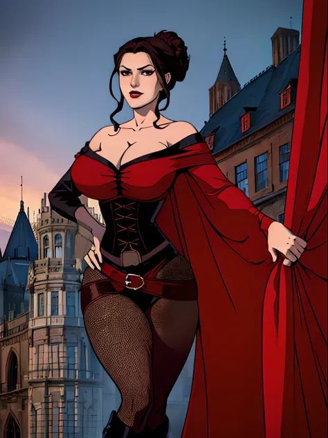 (masterpiece, top quality, best quality, official art, beautiful and aesthetic:1.2), (1girl:1.3), long and curly dark brown hair, ((extravagant updo)), Victorian style, extremely detailed, portrait, looking at viewer, solo, (full body:0.6), detailed backgr...
