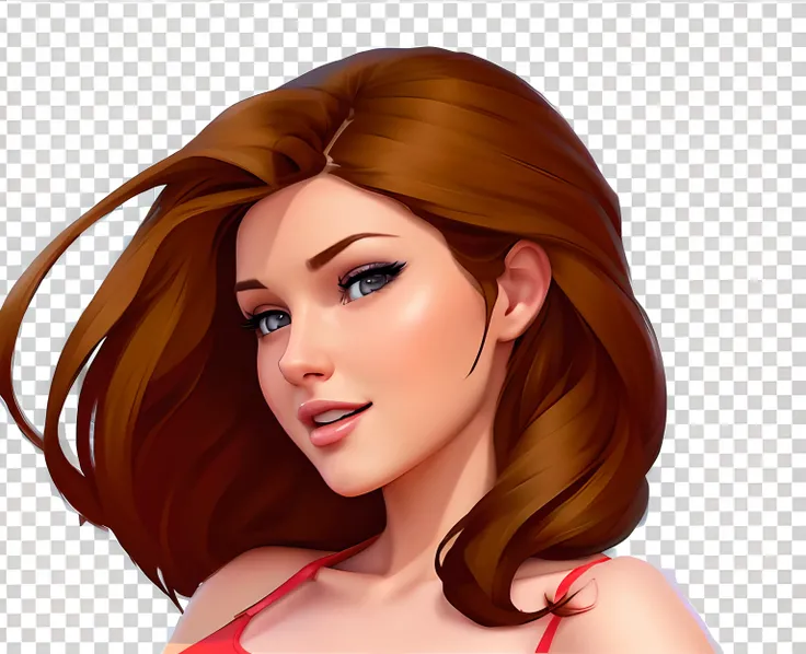 Brown hair long，European and American girls wear red bra tops, 3dcg style, 3dcg digital painting, Realistic art style,  realistic digital illustration, stylized portrait h 640, in style of digital illustration, Cartoon style illustration, digital cartoon p...