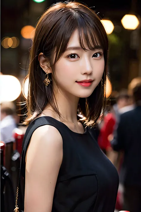 (8K、Raw photography、top-quality、​masterpiece:1.2)、(realisitic、Photorealsitic:1.37)、ultra-detailliert、超A high resolution、女の子1人、see the beholder、beautifull detailed face、A smile、Constriction、(Slim waist) :1.3)、short-cut、Beautiful detailed skin、Skin Texture、F...