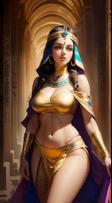 (La mejor calidad, realista:1.37), pintura realista y detallada de la diosa ISIS, Hermoso y muy detallado cuerpo completo, ojos cautivadores, Pose elegante, flowing robes, tocado dorado, Ancient Egyptian symbols, colores vibrantes, Soft lighting, Aura divi...