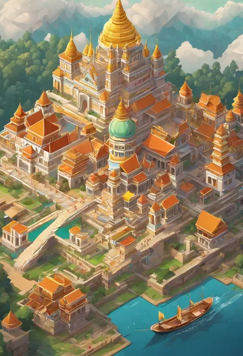 (best quality, masterpieces, detailed, new features), Myanmar Map with shimmering effects and an eternal realm. Reflective surfaces and soaring architecture that reaches the clouds in Map. Astonishing details that are intricately crafted.