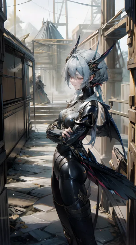 anime - stylish woman in black，there are swords and wings, 2. 5 d cgi anime fantasy artwork, trending on artstation pixiv, demon...