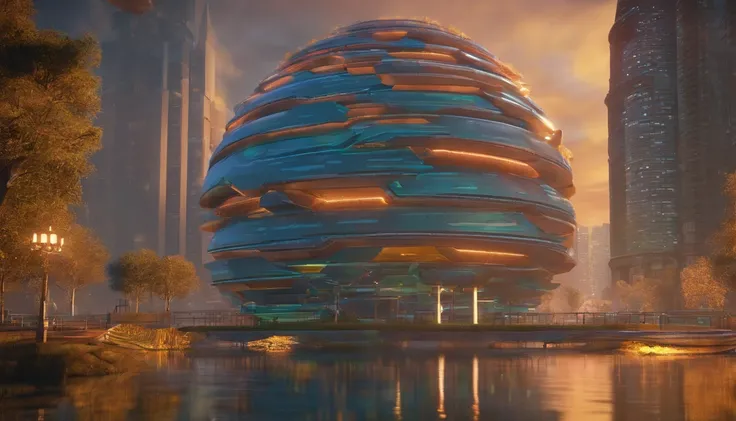 A futuristic urban beehive, parecendo um pirulito