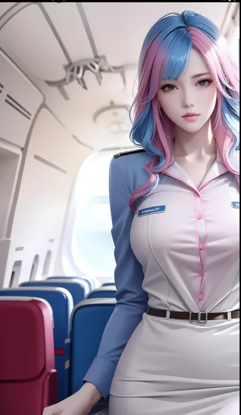 Alafi, dressed in uniform, sat on the plane with a suitcase, beautiful and seductive anime woman, pilot girl, Guviz-style artwork, 8K high quality detailed art, [ 4 K digital art ]!!, Detailed digital anime art, 4k manga wallpapers, cute pilot girl, Smooth...