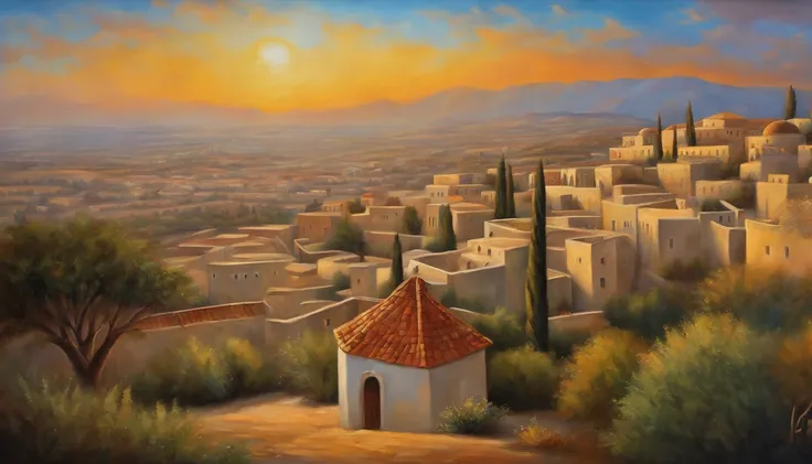 The city-state of Israel oil painting style The tone is bright