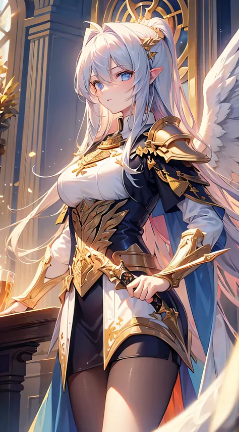 angelicales，wings，holy sword，cloak，majestic and handsome girl