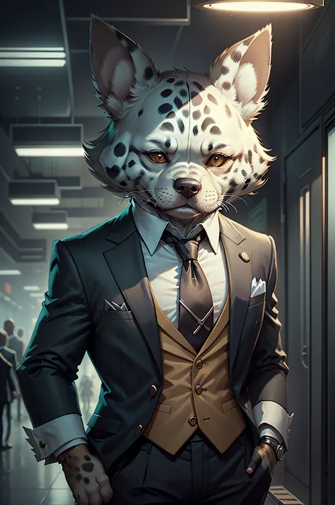 (Man in suit and tie)comic strip、Anthropomorphic Dalmatian dog、cyberpunked