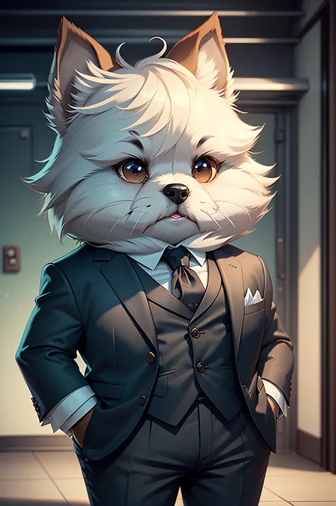 (Man in suit and tie)comic strip、Anthropomorphic West Highland White Terrier