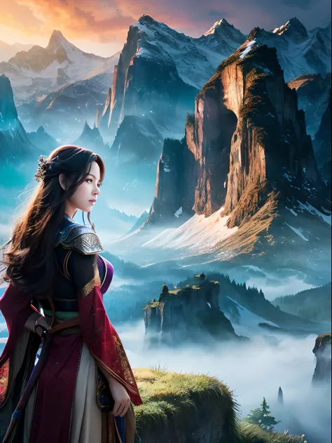 Masterpiece，hight resolution，winning artwork，Very realistic，A beautiful woman standing in the midst of majestic nature，18 only,A Japanese Lady，Shot from a distance，fantasy worlds