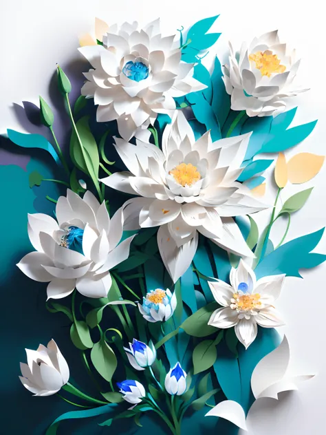 (((masterpiece))),best quality, illustration,beautiful detailed glow, flowers,white background, paper_cut,