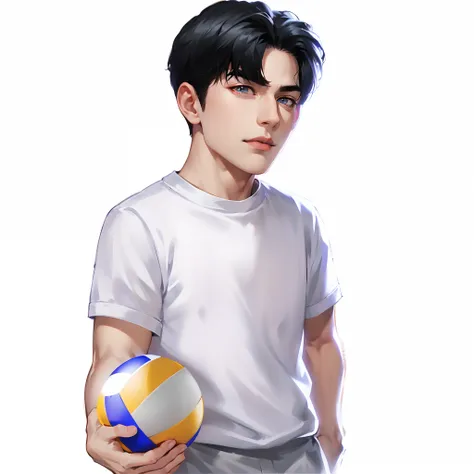 Handsome short-haired man in white short sleeves，Young and handsome face，looks into camera，，(skin indentation:1.5), Realistic, Photorealistic, (Masterpiece:1.5), concept-art, Intricate details, Highly detailed, Photorealistic, rendering by octane, 8K, illu...