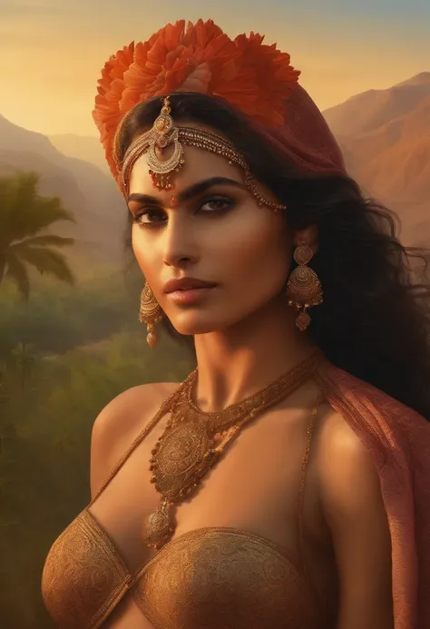 Fully Naked photo of a Rajasthani woman standing in front of of nature, interconnected human lifeforms, close view of girl, by harry bush, James Montgomery Flagg and Lois van Baarle and jim french and rossdraws, detailed realistic eyes, very hot, beautiful...