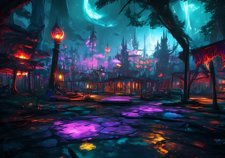 fantasy concept art, psychedelic abandoned playground at night