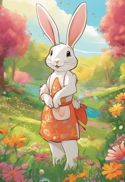 highly details, hyper-detailing,8k， Ultra-high resolution picture of bunnies and chicks in the forest，Enjoy her time in the open fields，Surrounded by the beauty of nature,warm sun sprinkling on her，wildflowers gently swaying in the breeze。Butterflies and b...