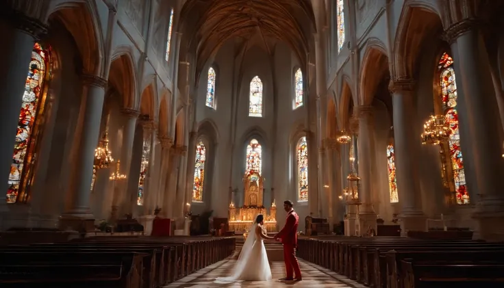 um casal orando juntos na igreja, ultra-realismo, 4k, cinemactic, detalhes intrincados