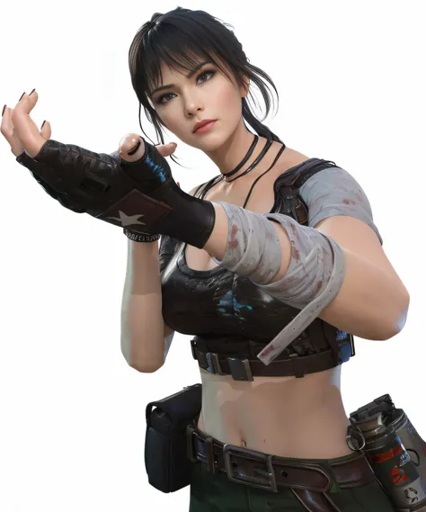 (Best quality,4K,8K,A high resolution,Masterpiece:1.2),Ultra-detailed,(Realistic,Photorealistic,photo-realistic:1.37),3d rendered character, The heroine is holding a knife，Wear gloves, fighting game character, Combat pose, cyber punk perssonage：goddess of ...