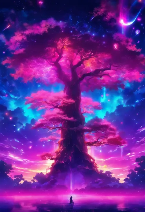 /imagine prompt: Celestial Tree, romanticism, mixed media, ethereal, surreal, synthwave:: t-shirt vector, center composition graphic design, plain background::2 mockup::-2 --upbeta --ar 1:1