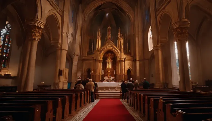 um casal orando juntos na igreja, ultra-realismo, 4k, cinemactic, detalhes intrincados