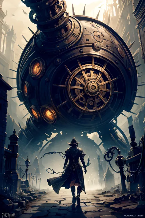 dark, steampunk, industrial, detailed machinery, intricate clockwork, brass gears, mysterious atmosphere, mechanical tentacles, eerie lights, smoke and steam, ancient technology, gothic architecture, underground laboratory, eldritch horror, dystopian world...