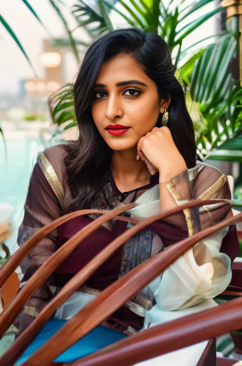 (editorial photograph of a young Indian woman with orange lips), karla ortiz, (highly detailed face:1.4) (smile:0.7) (backround 5 star hotel , moody, private study:1.3) POV, by lee jeffries, nikon d850, film stock photograph ,4 kodak portra 400 ,camera f1....