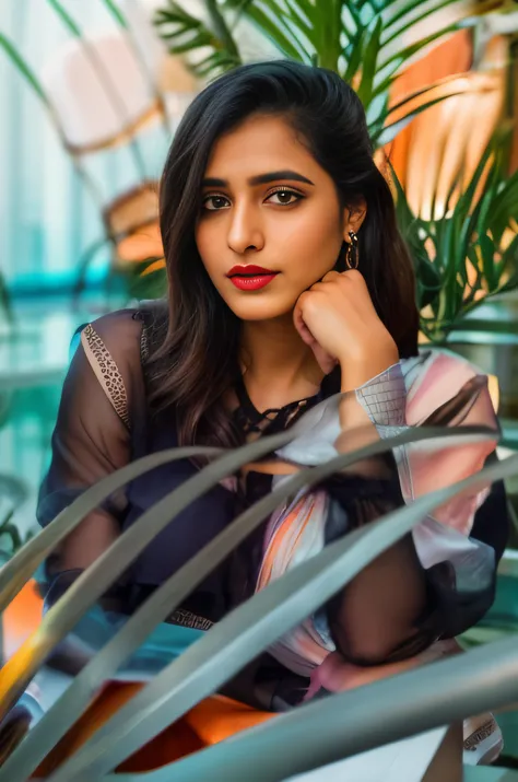 (editorial photograph of a young Indian woman with orange lips), karla ortiz, (highly detailed face:1.4) (smile:0.7) (backround 5 star hotel , moody, private study:1.3) POV, by lee jeffries, nikon d850, film stock photograph ,4 kodak portra 400 ,camera f1....