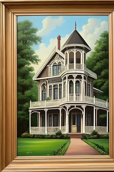 Vintage painting of a victorian house