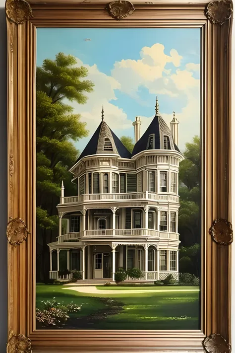 Vintage painting of a victorian house