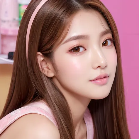 Profile picture of a woman with long hair,Bronze hair,In brown eyes,Double eyelidd,Pink mouth,Eyeliner,long eyelashes,Pink Milk,Fair-skinned,korean girl,Korean Celebrities