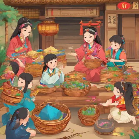 They weave beautiful flower baskets from bamboo、Clever seats、There is also a wide variety of crafts。The children are dressed in the traditional costumes of the Zhuang people，A cheerful dance was performed，Sang a beautiful song。They decorated the village wi...