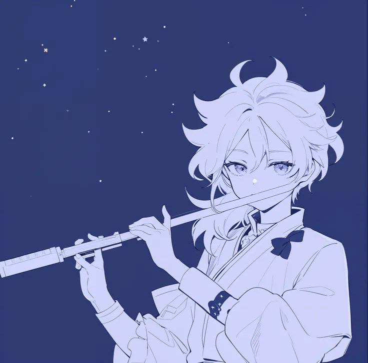 anime boy playing a flute in the night sky with stars, inspired by Okumura Togyu, anime cover, accurate depiction, high quality fanart, inspired by Okumura Masanobu, key anime art, by Kamisaka Sekka, inspired by Kamisaka Sekka, official fanart, otaku ganga...