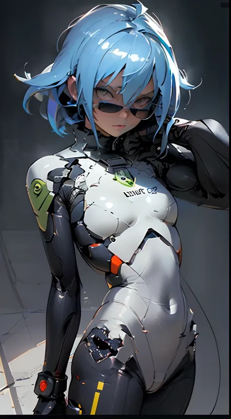 ((top-quality)), ((​masterpiece)), (detaileds: 1.4), (absurderes), Fair-skinned teenage girl, nudde、small tits、teats, Glossy skin, White Star and Blue Arm, nakeness, Navel、Colored hair, arm tatoo, cybernetic hands, pastels, Align Center, scale to suit the ...