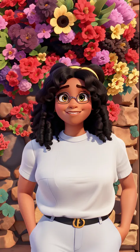 Um uma mulher negra com cabelo cacheado no estilo disney pixar, alta qualidade, melhor qualidade