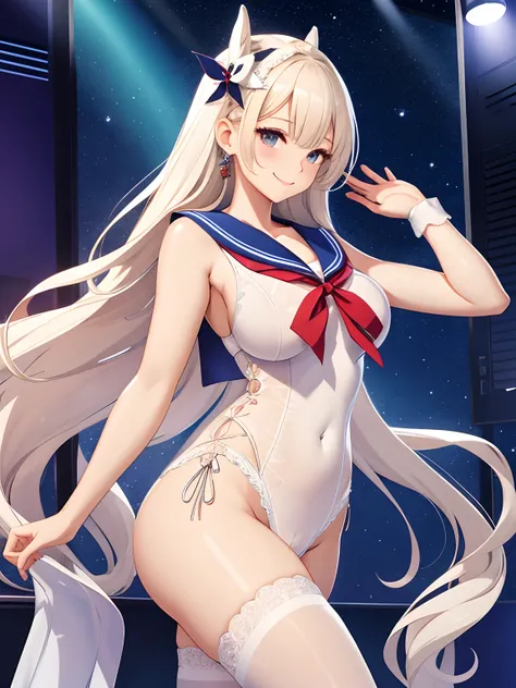 top-quality、realistic touch,high-detail、 Erotic sailor suit、High school students、Long body、Sheer costumes、skirts that are too short、Not wearing underwear、big eye、long lashes、Long upper eyelashes、platinum-blonde、cute little、Beautie、A sexy、On the way to scho...