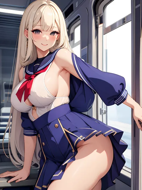 top-quality、realistic touch,high-detail、 Erotic sailor suit、High school students、Long body、Sheer costumes、skirts that are too short、Not wearing underwear、big eye、long lashes、Long upper eyelashes、platinum-blonde、cute little、Beautie、A sexy、Commuting to schoo...