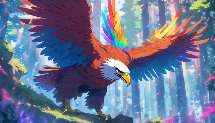 Peryton, Fantasy Monster, Rainbow Feathers, Deer Head Eagle Body, Eagle Talons, Dungeons and, Forest Background, High Detail