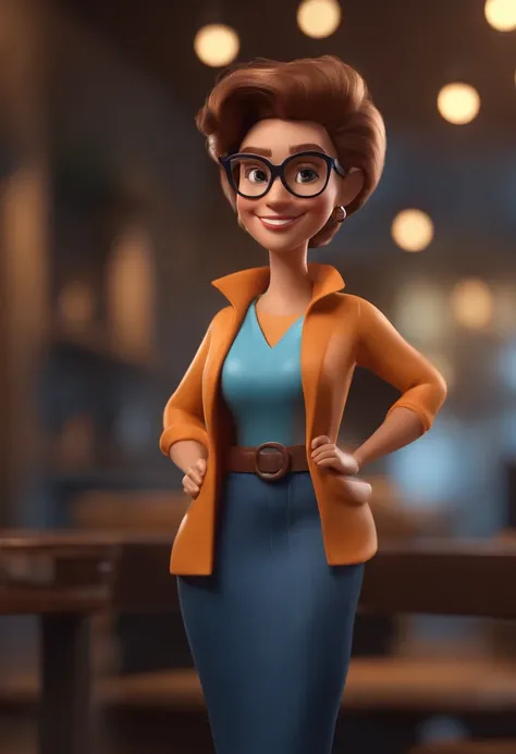 Cartoon character of a woman with black glasses and a blue shirt, animation character, Caractere estilizado, animation style rendering, 3D estilizado, Arnold Maya render, 3 d render stylized, toon render keyshot, Personagem 3D, Personagem 3D, 3d rendering ...