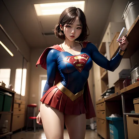 master masterpiece，Explore the deserted laboratory in a Supergirl costume、SHORT hair --auto